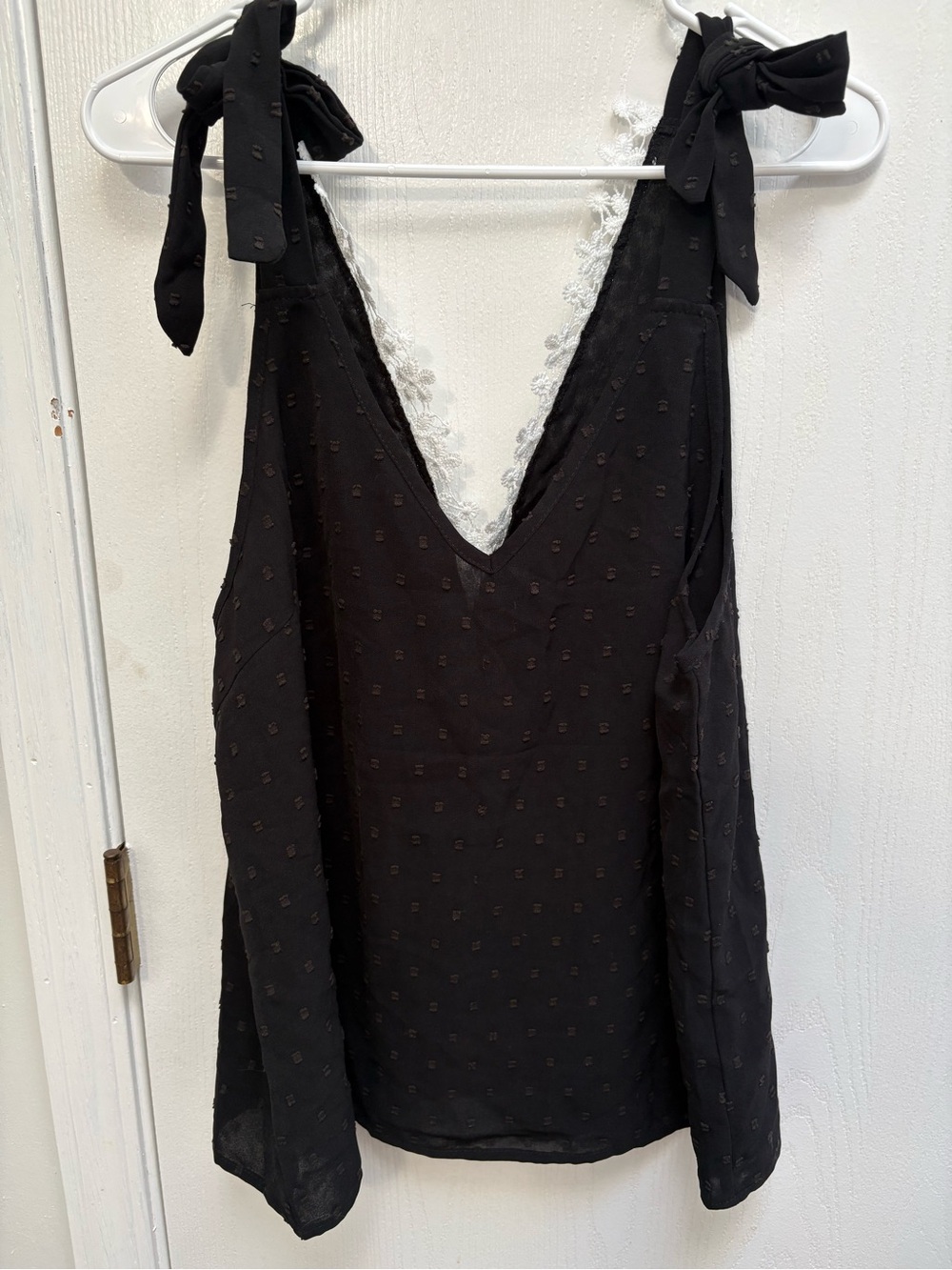 Black Tie-Strap V-Neck Women's Tank Top with super cute white floral back